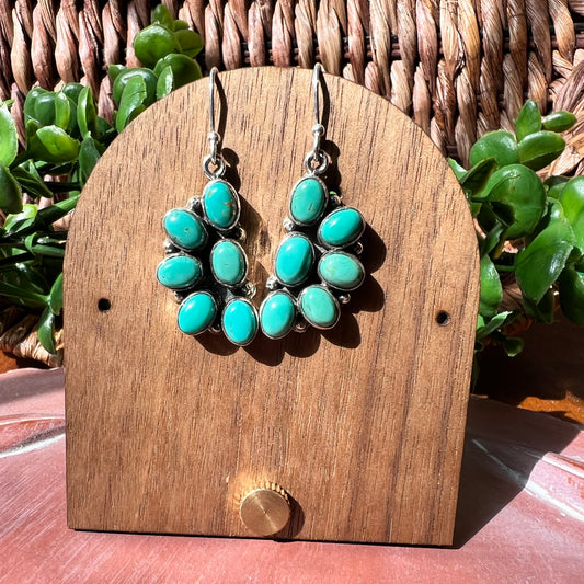 Kingman Turquoise Cluster Dangle Earrings | Sterling Silver