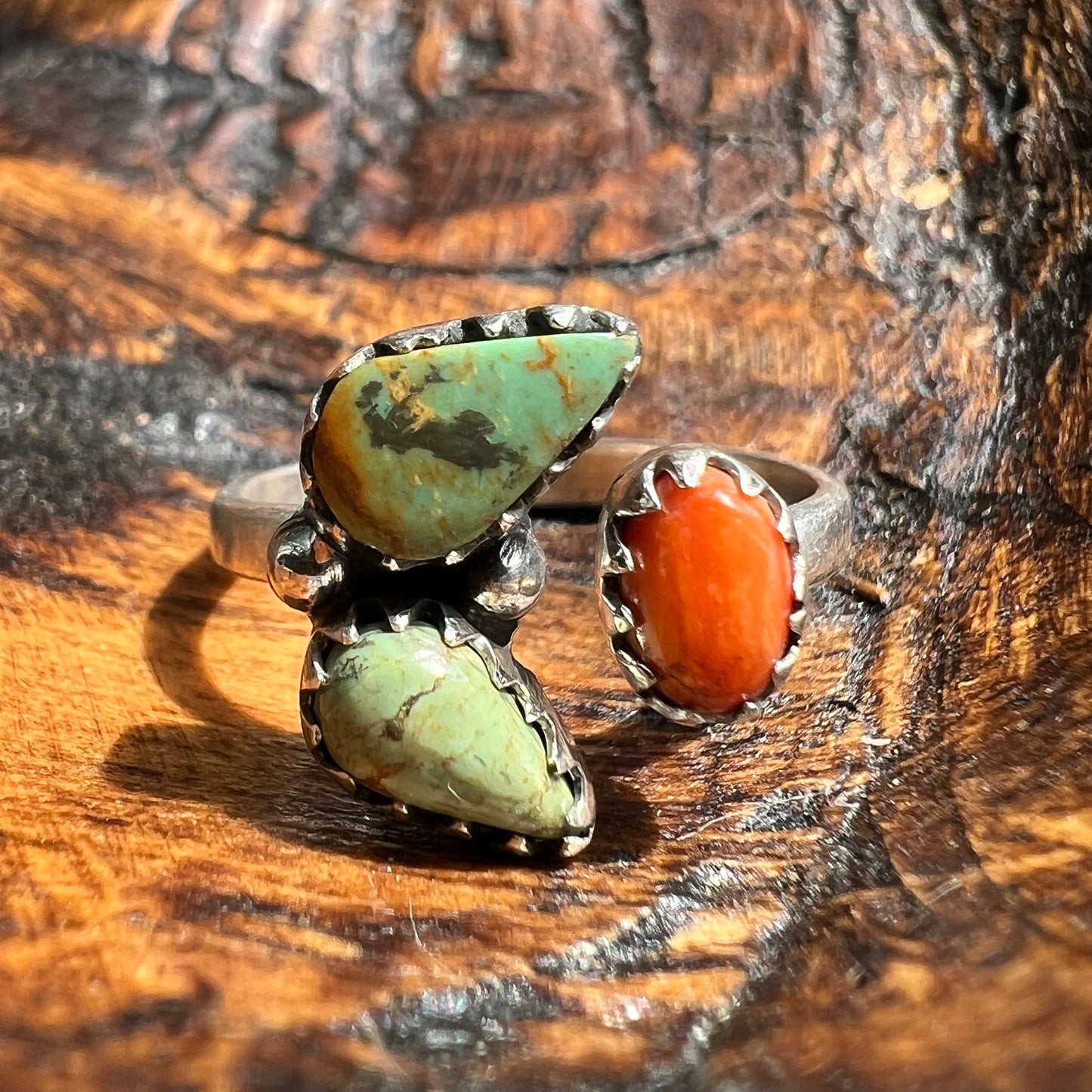 Sterling Silver Kingman Turquoise Spiny Oyster Floater Ring Size 8 Southwest