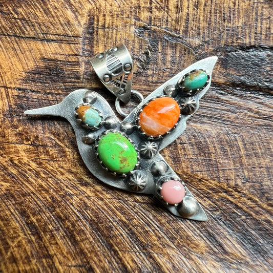 Sterling Silver Multi Stone Hummingbird Pendant