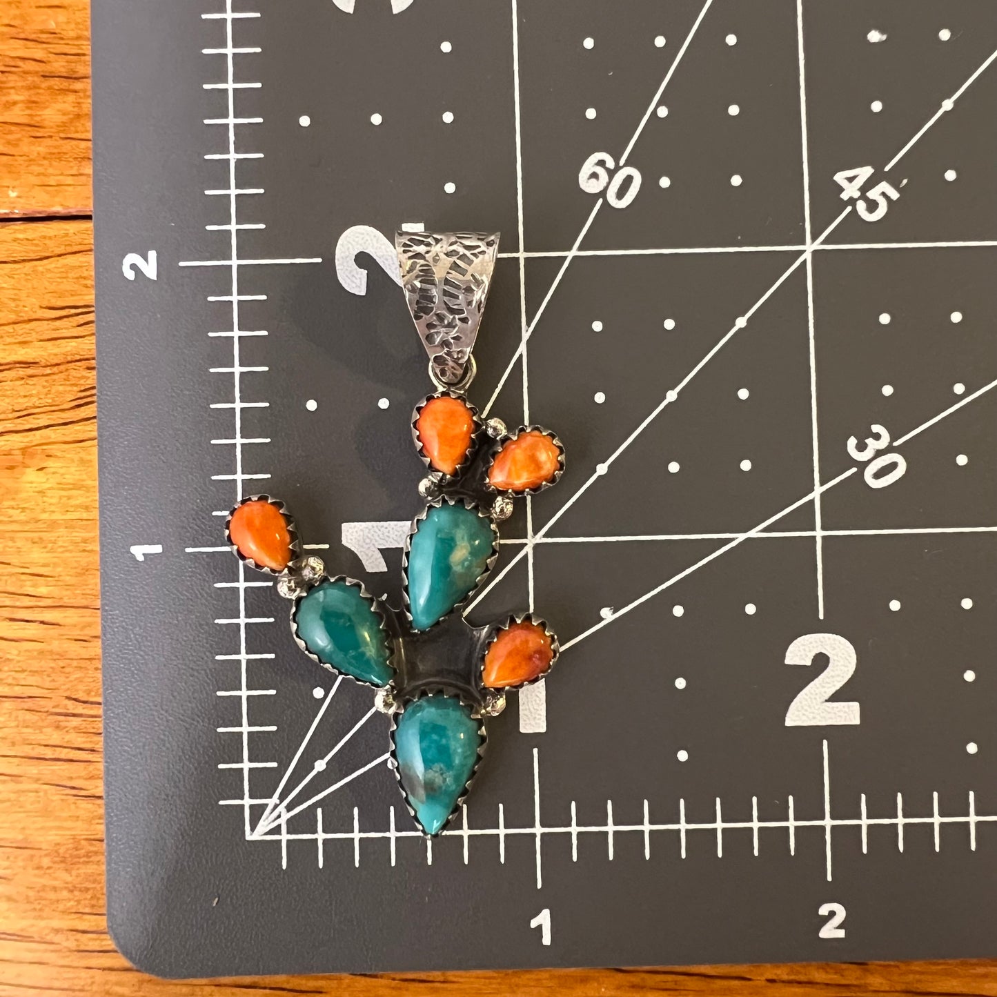Southwestern Sterling Silver Turquoise & Spiny Oyster Cactus Pendant