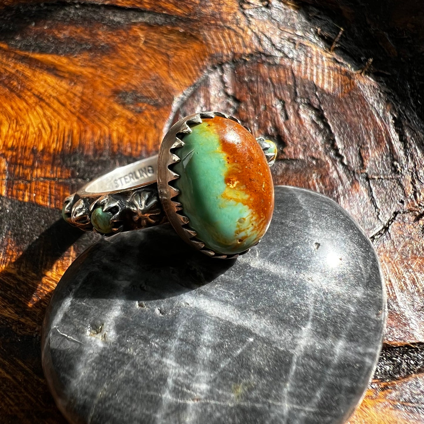 Sterling Silver & Kingman Turquoise Ring | Infinity Band | Size 10.5
