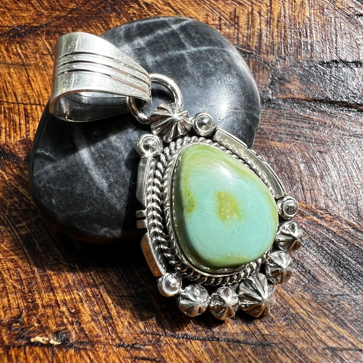 Native American Sonoran Gold Turquoise Sterling Silver Pendant by Marita Benally