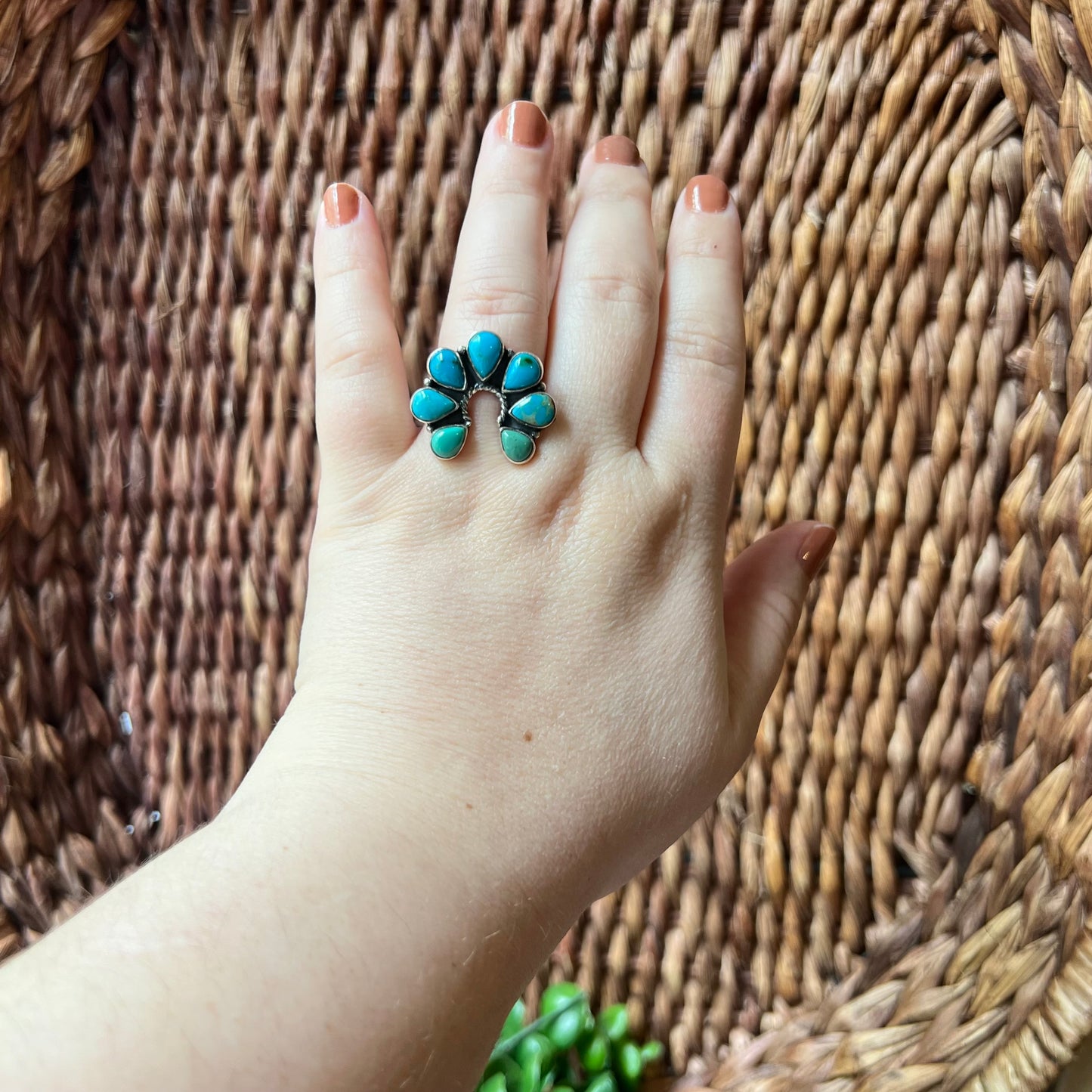 Kingman Turquoise Naja Cluster Ring – Sterling Silver Statement, Size 8