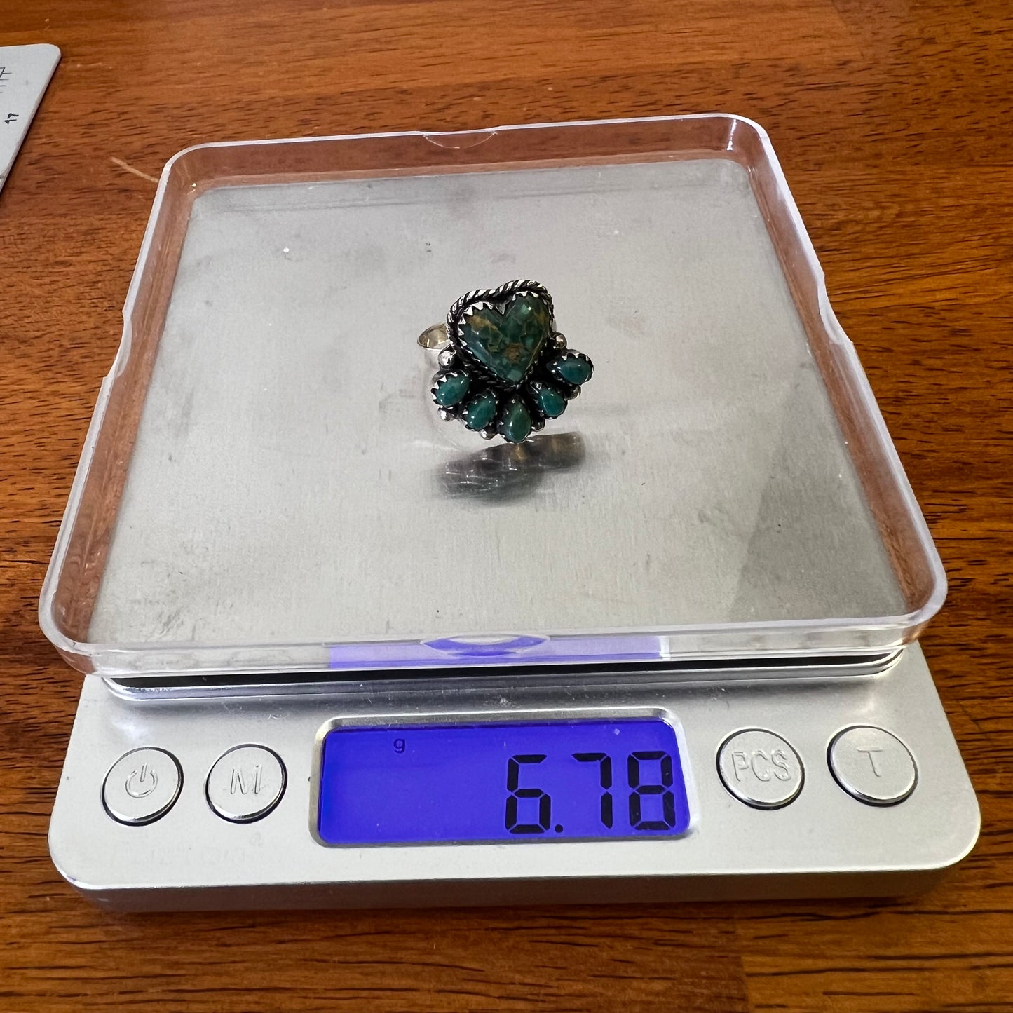Kingman Turquoise Heart Cluster Ring – Sterling Silver Southwestern Statement | Size 8.75
