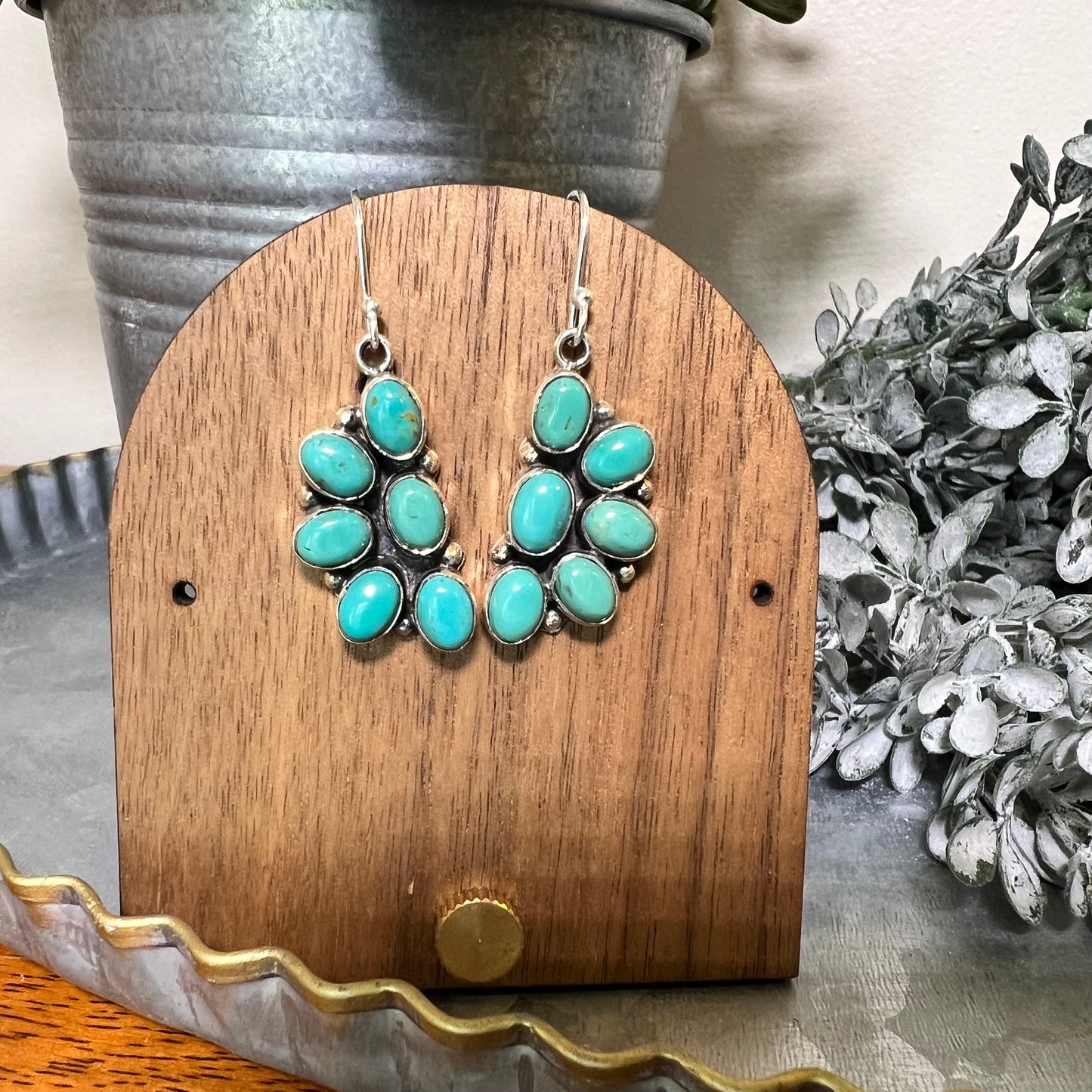 Kingman Turquoise Cluster Dangle Earrings | Sterling Silver