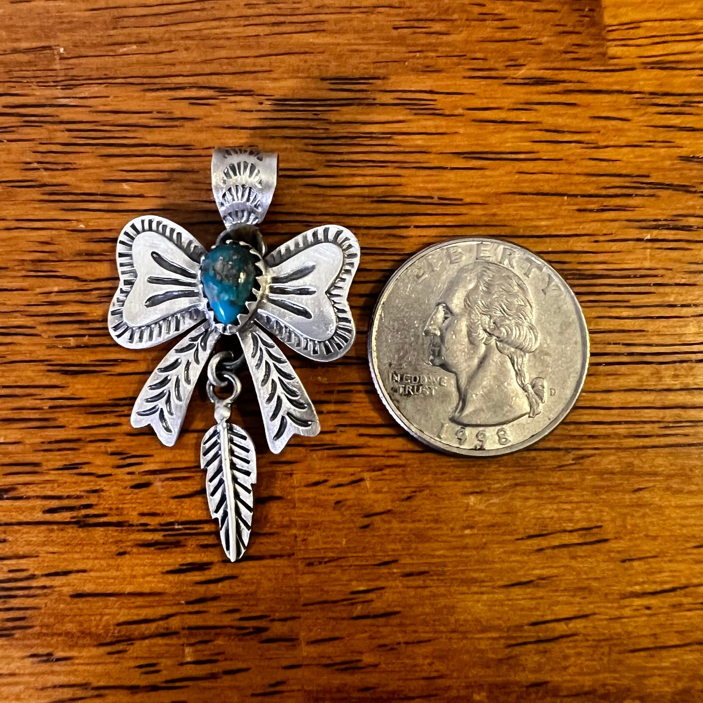 Sterling Silver Kingman Turquoise Bow Pendant