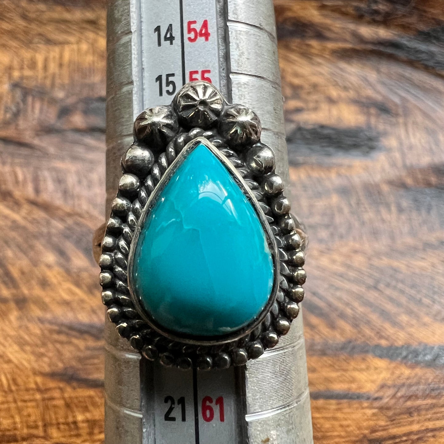 Sterling Silver Kingman Turquoise Teardrop Ring Size 8.5