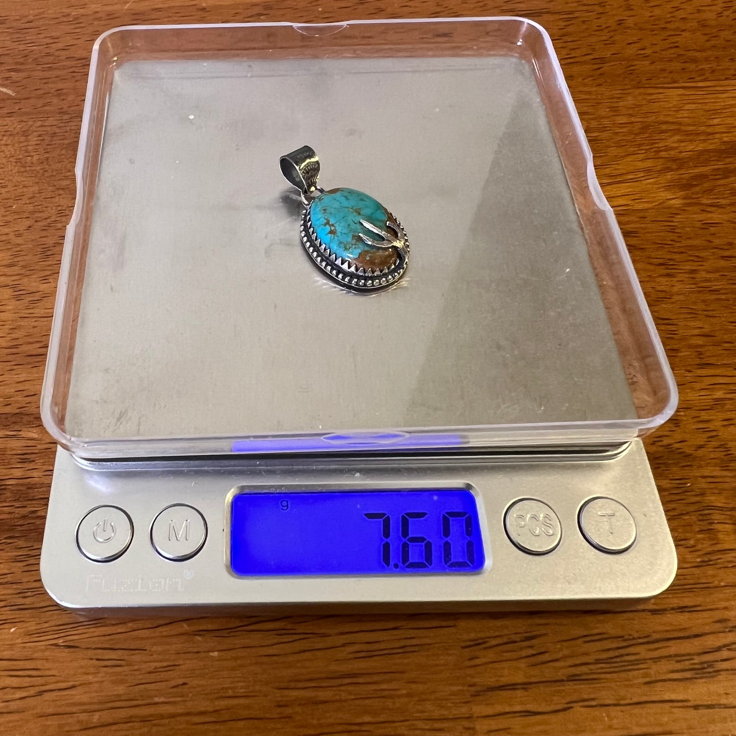 925 Sterling Silver Kingman Turquoise Cactus Pendant Handmade Southwestern