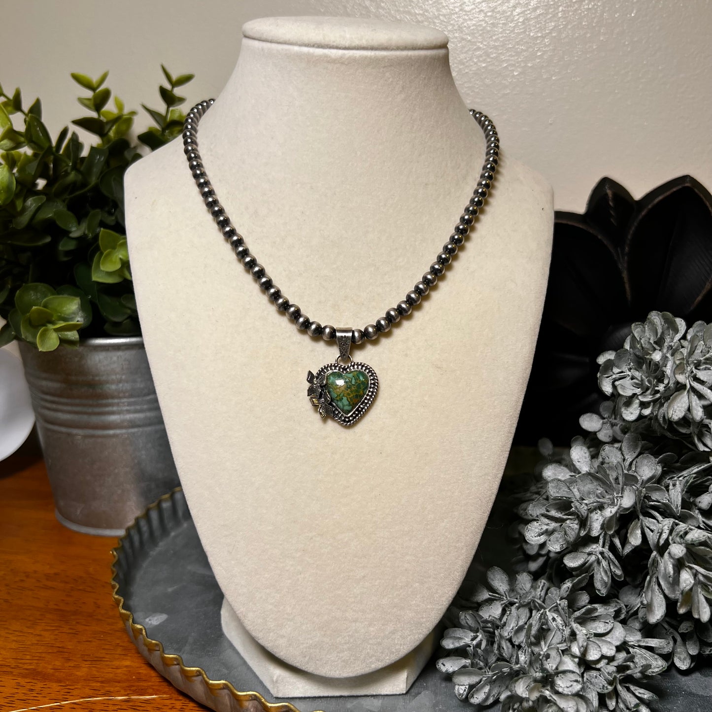 Heart Butterfly Pendant
Handcrafted Sterling Silver & Green Kingman Turquoise