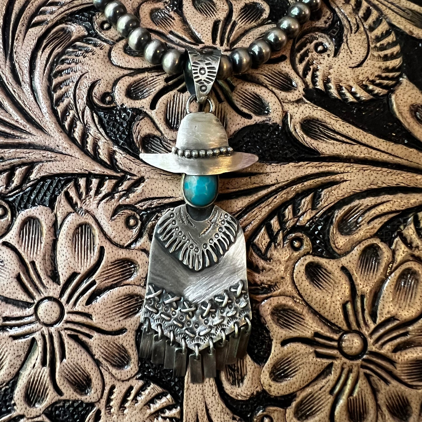 Cowboy Poncho Pendant in Sterling Silver & Kingman Turquoise