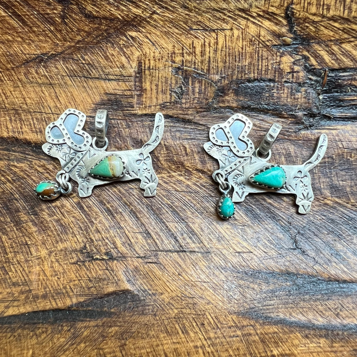 Sterling Silver Kingman Turquoise Cowboy Dachshund Pendants