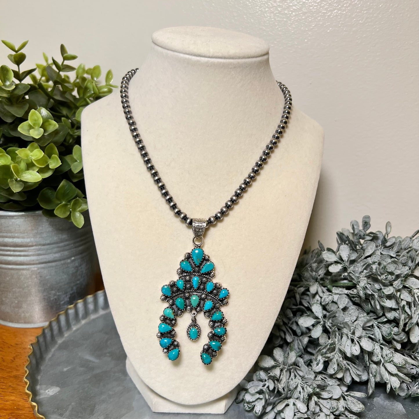 Kingman Turquoise Naja Pendant | Sterling Silver Cluster Statement