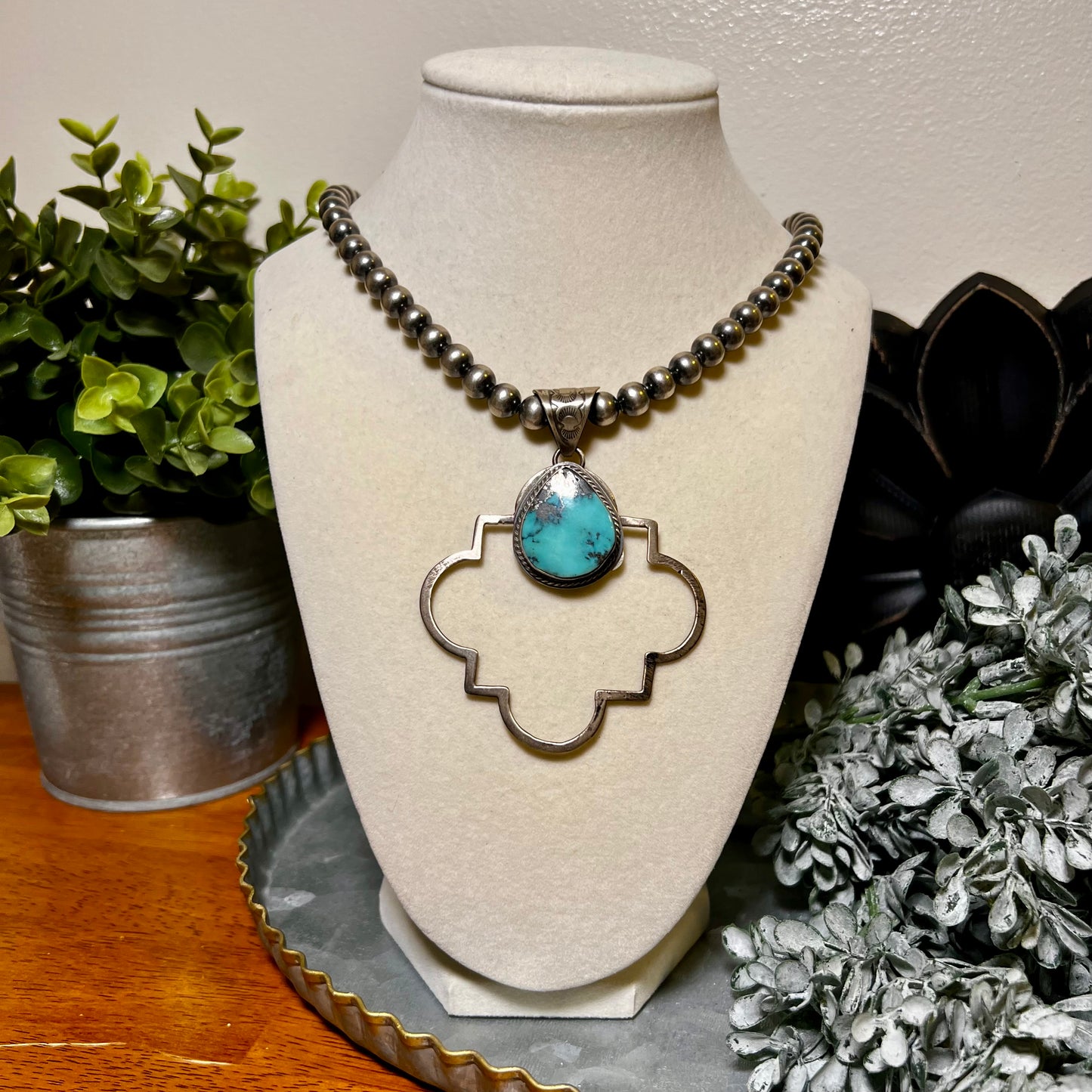 Tony Yazzie Thunder Mountain Turquoise Quatrefoil Pendant