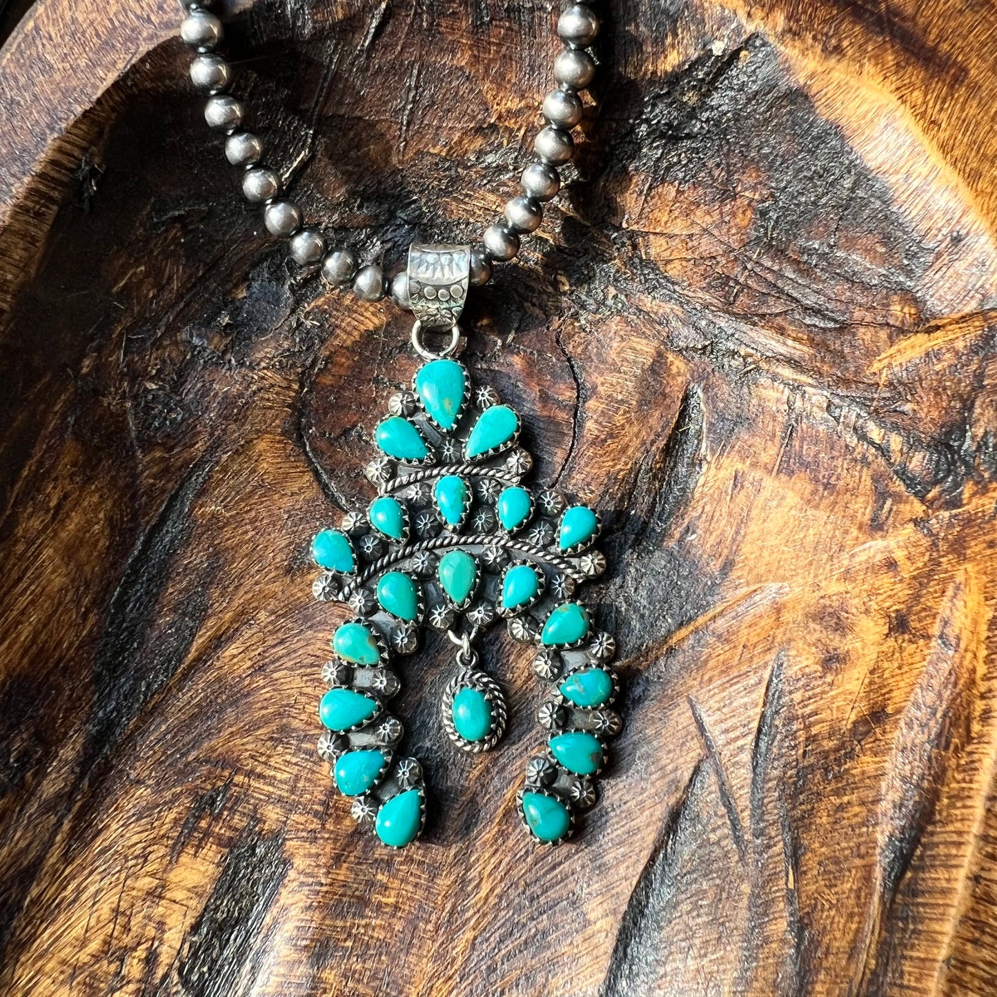 Kingman Turquoise Naja Pendant | Sterling Silver Cluster Statement