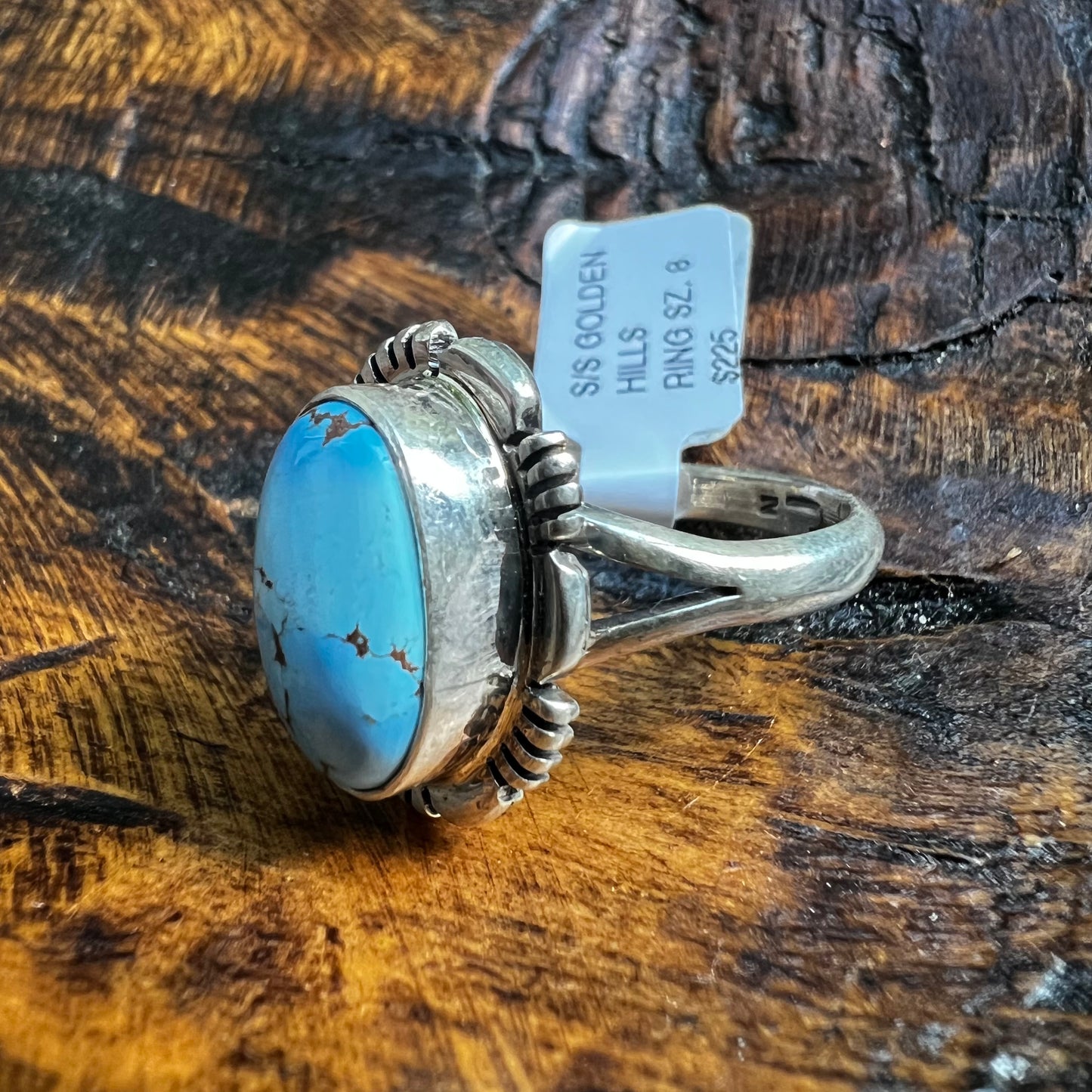 Golden Hills Turquoise Ring Size 8 Navajo Sterling Silver Norvin Johnson
