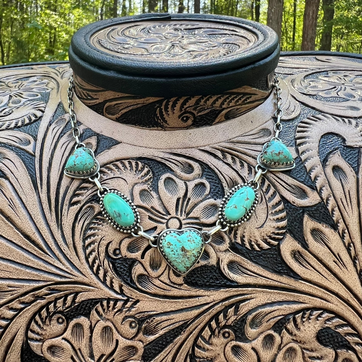 Kingman Turquoise Heart Choker Necklace – Sterling Silver Statement