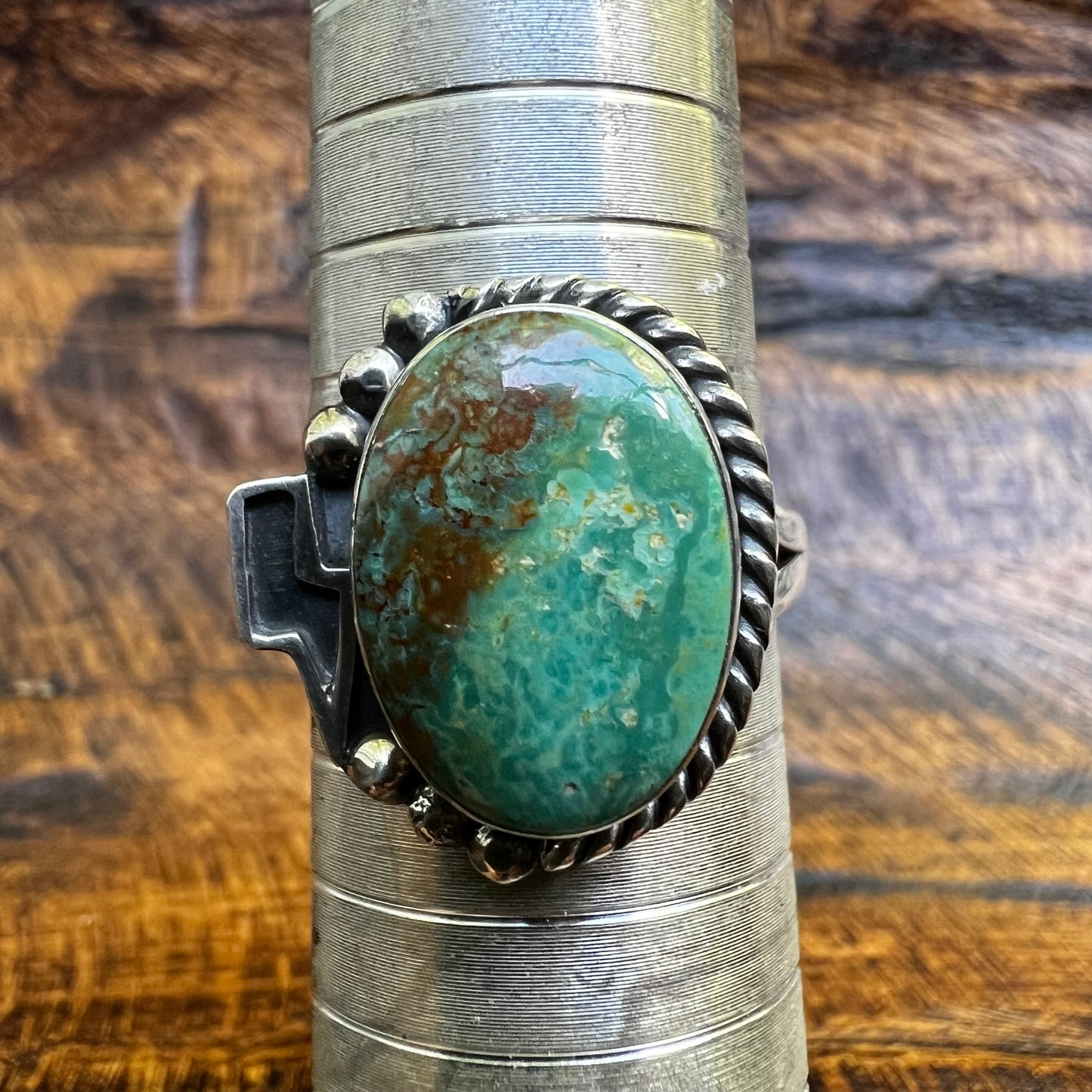 Kingman Turquoise Lightning Bolt Ring – Sterling Silver Size 10