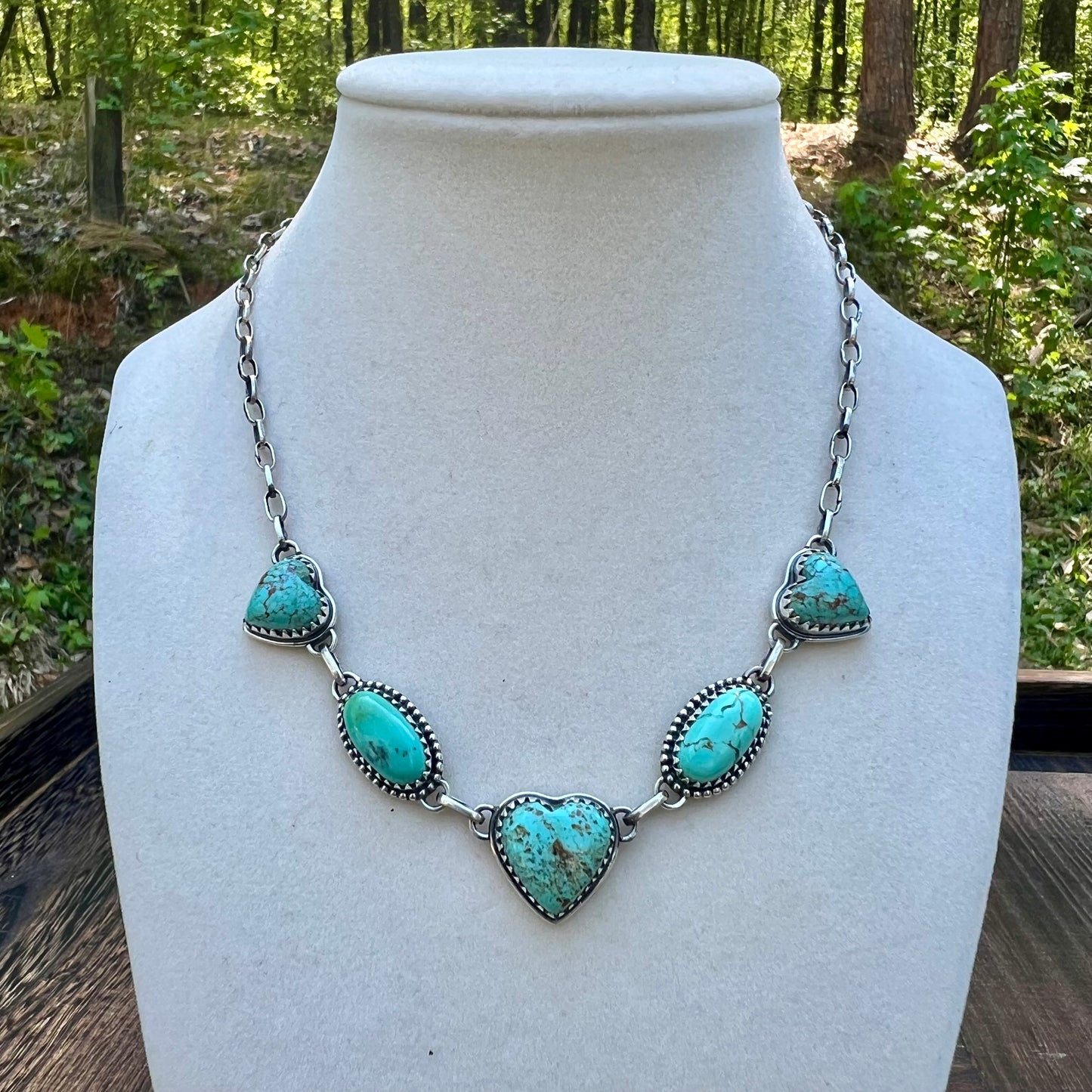 Kingman Turquoise Heart Choker Necklace – Sterling Silver Statement