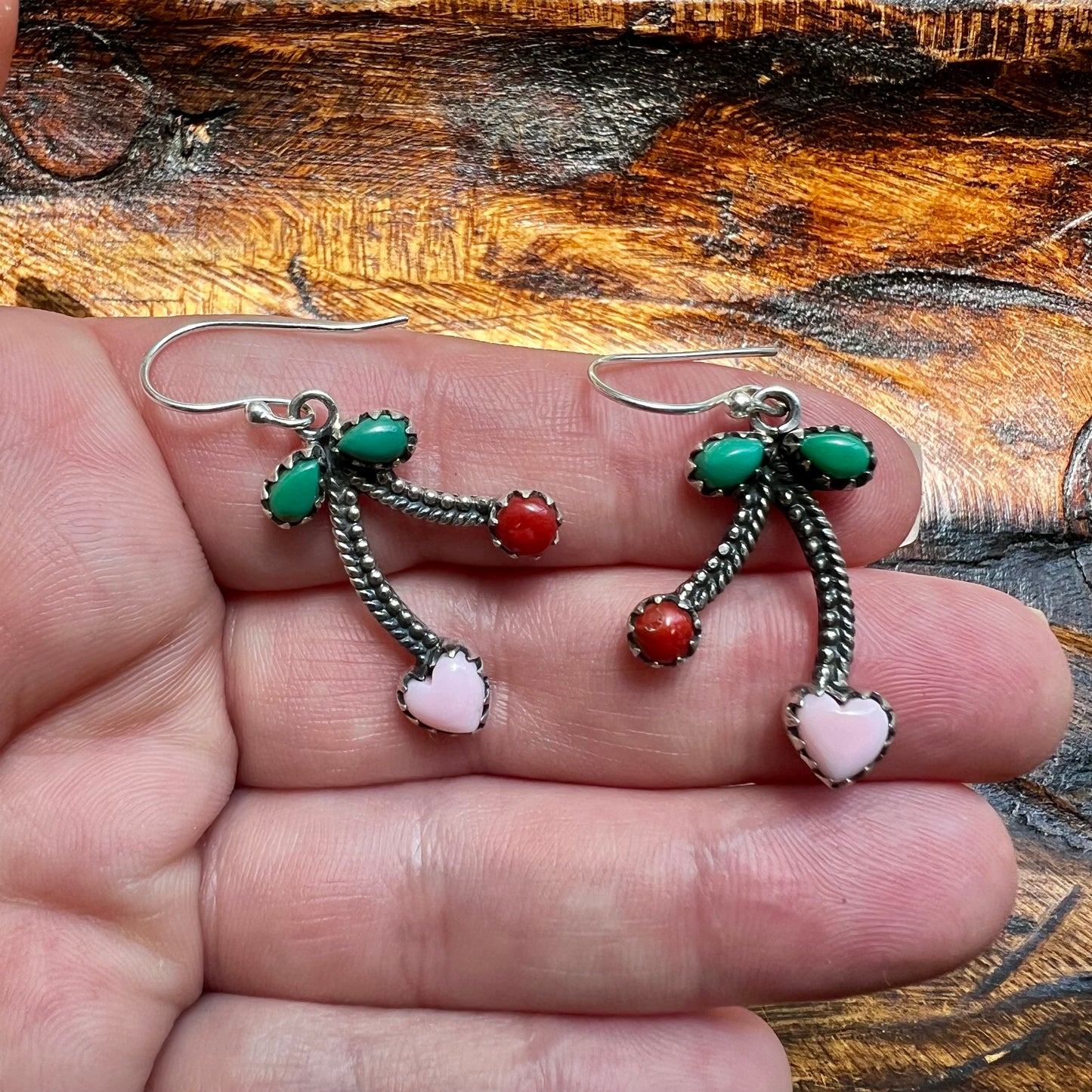Kingman Turquoise, Queen Conch & Italian Coral Cherry Earrings