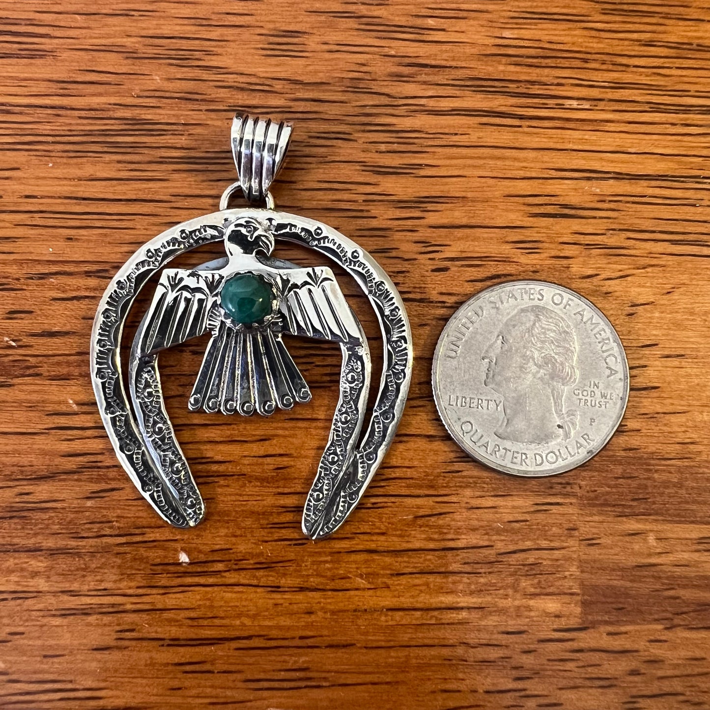 Kingman Turquoise Thunderbird Naja Pendant | Sterling Silver