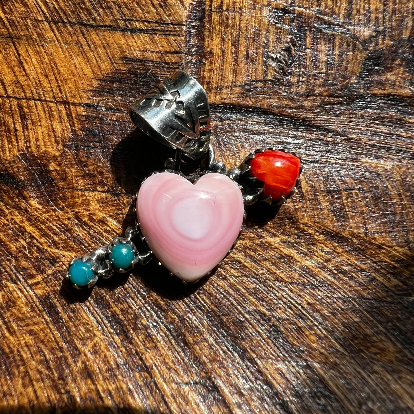 Sterling Queen Conch Heart Arrow Pendant Kingman Turquoise Spiny Oyster