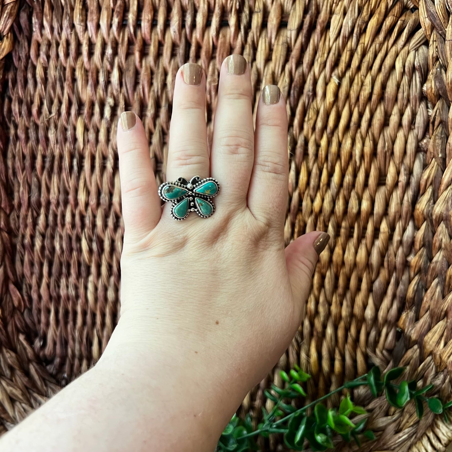 Kingman Turquoise Butterfly Sterling Silver Ring – Size 9
