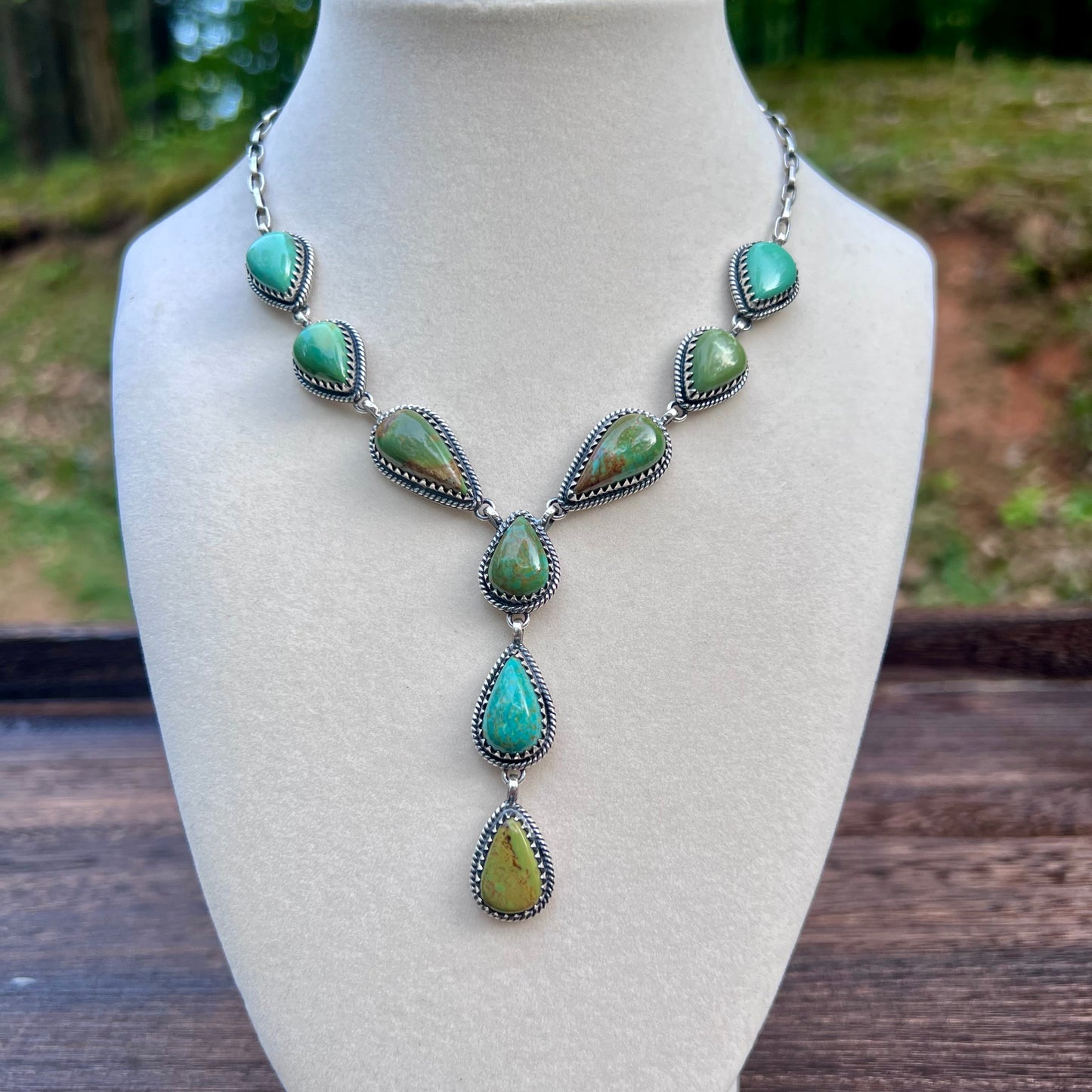 Kingman Turquoise Lariat Necklace – Handcrafted Sterling Drop Statement