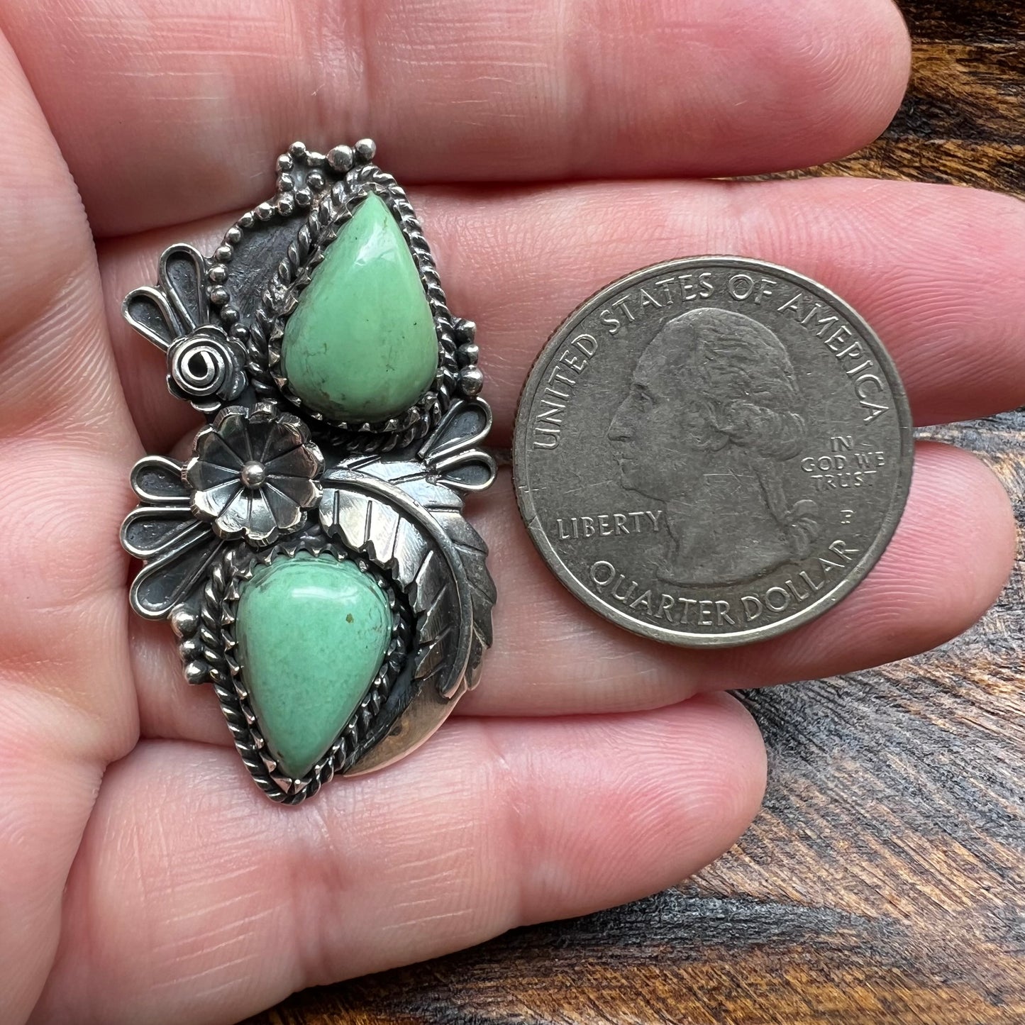 Kingman Turquoise Double Stone Statement Ring – Size 8.5 Sterling Silver