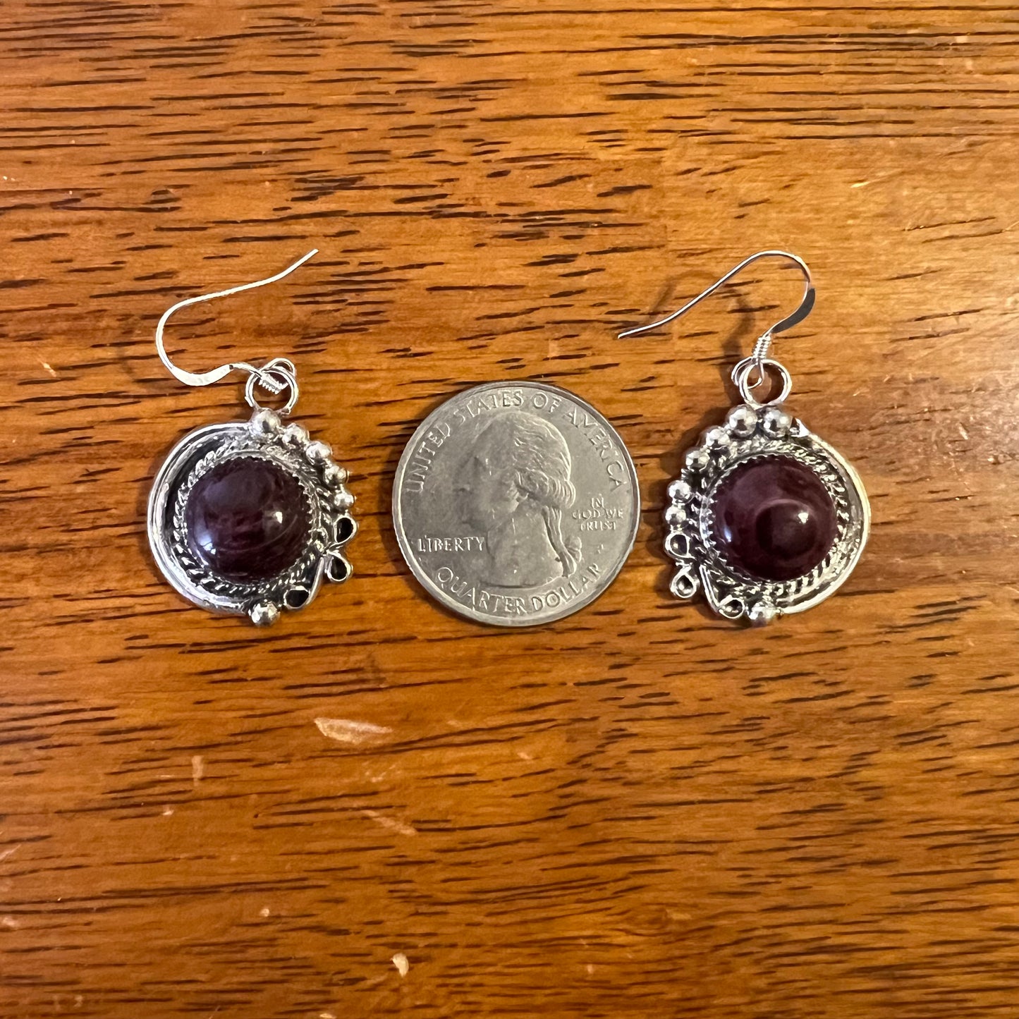 Sterling Silver Purple Spiny Oyster Earrings by Donovan Nez Navajo Handmade