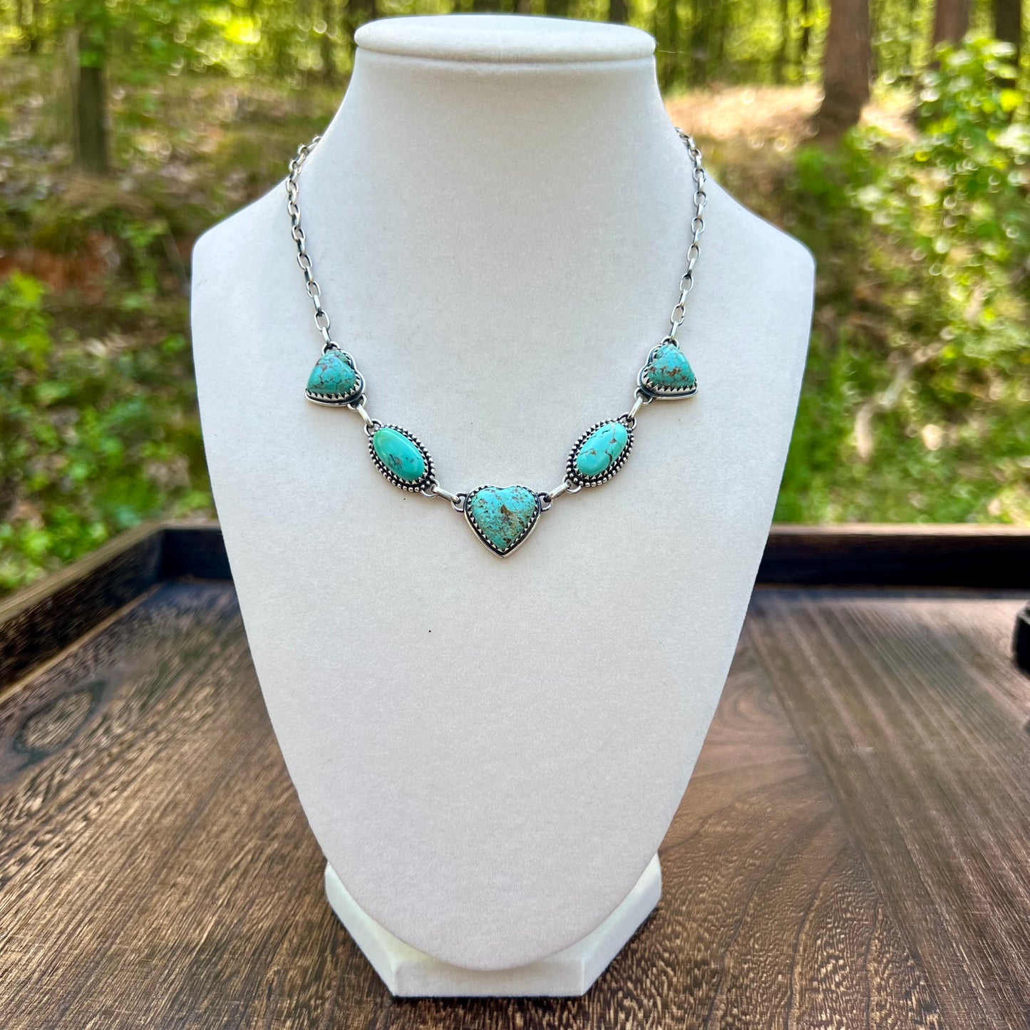 Kingman Turquoise Heart Choker Necklace – Sterling Silver Statement