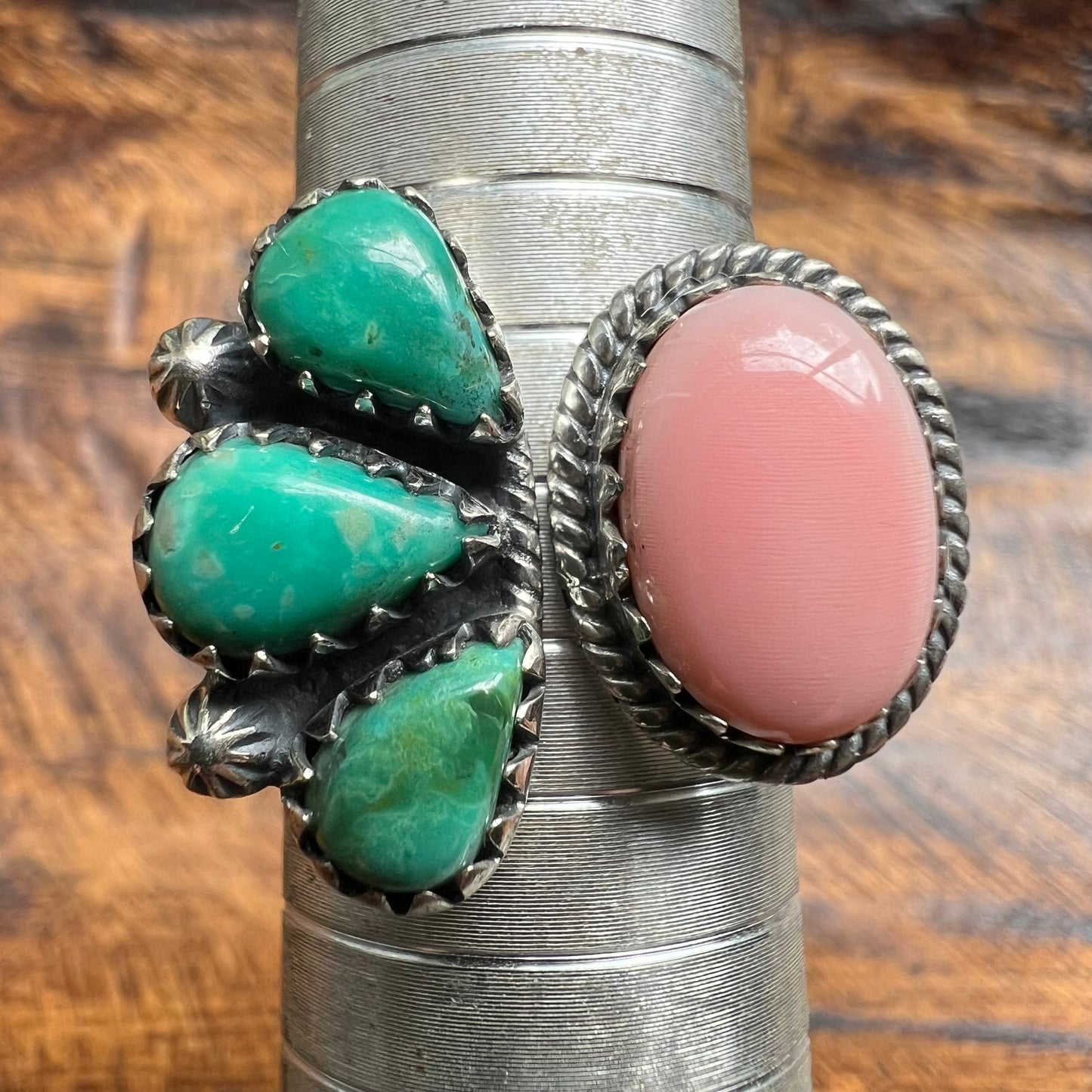 Sterling Kingman Turquoise Queen Conch Floater Ring Size 9