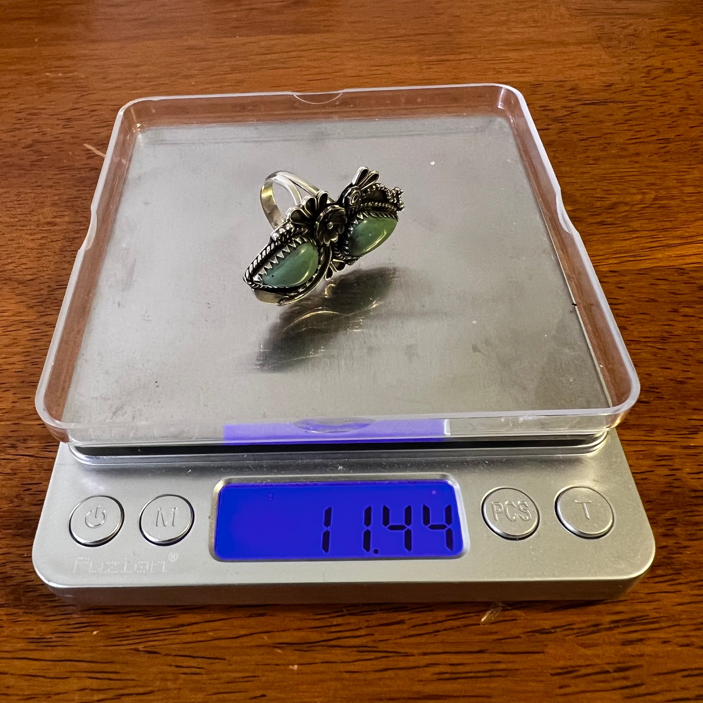 Kingman Turquoise Double Stone Statement Ring – Size 8.5 Sterling Silver