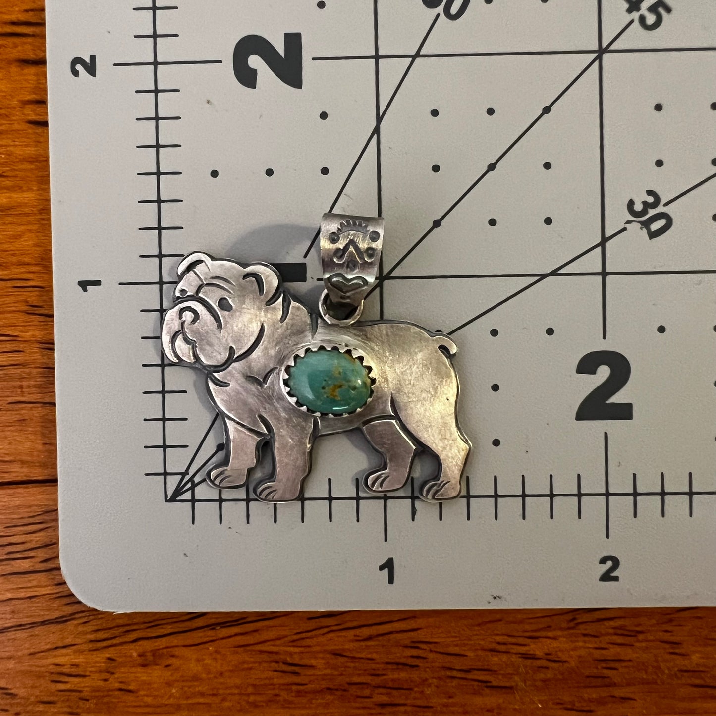 Sterling Silver Kingman Turquoise Bulldog Dog Pendant
