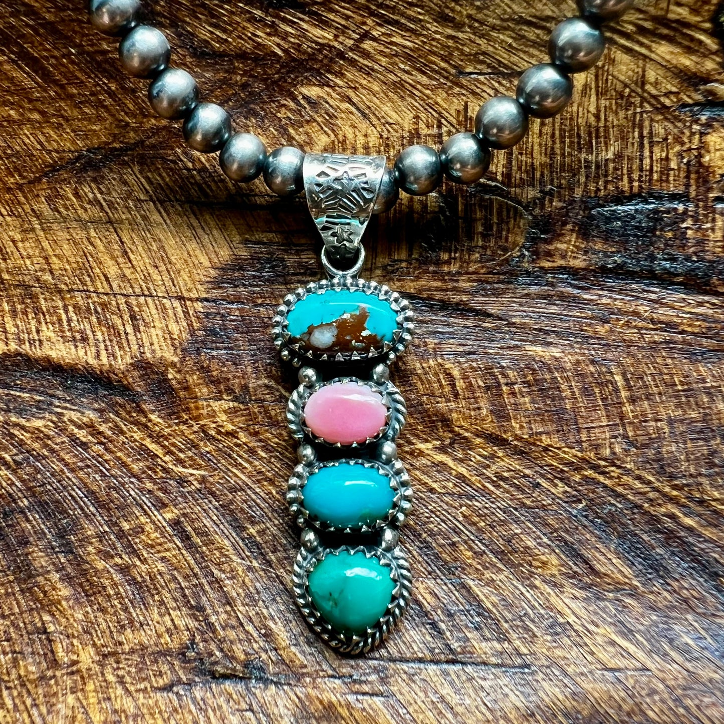 Kingman Turquoise & Queen Conch Multi-Stone Pendant – Sterling Silver Statement