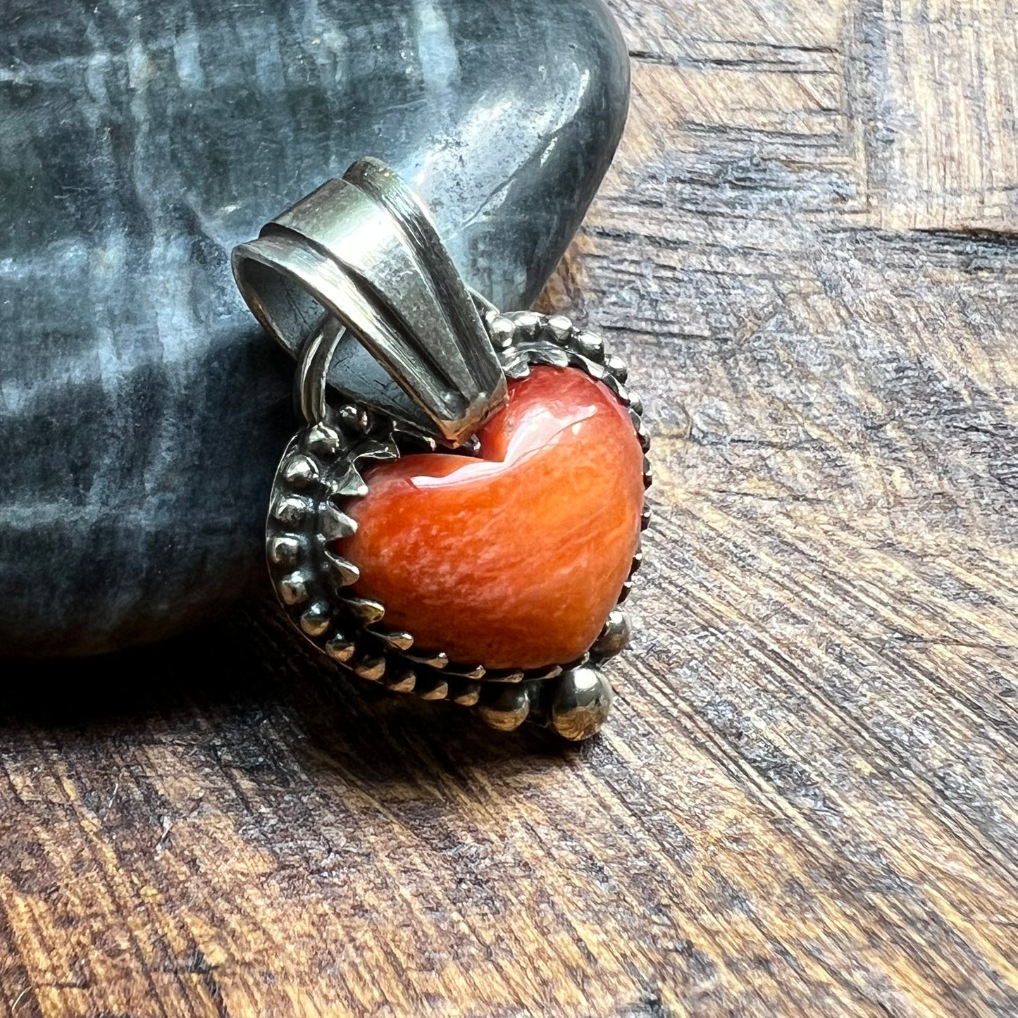 Sterling Silver Spiny Oyster Heart Pendant