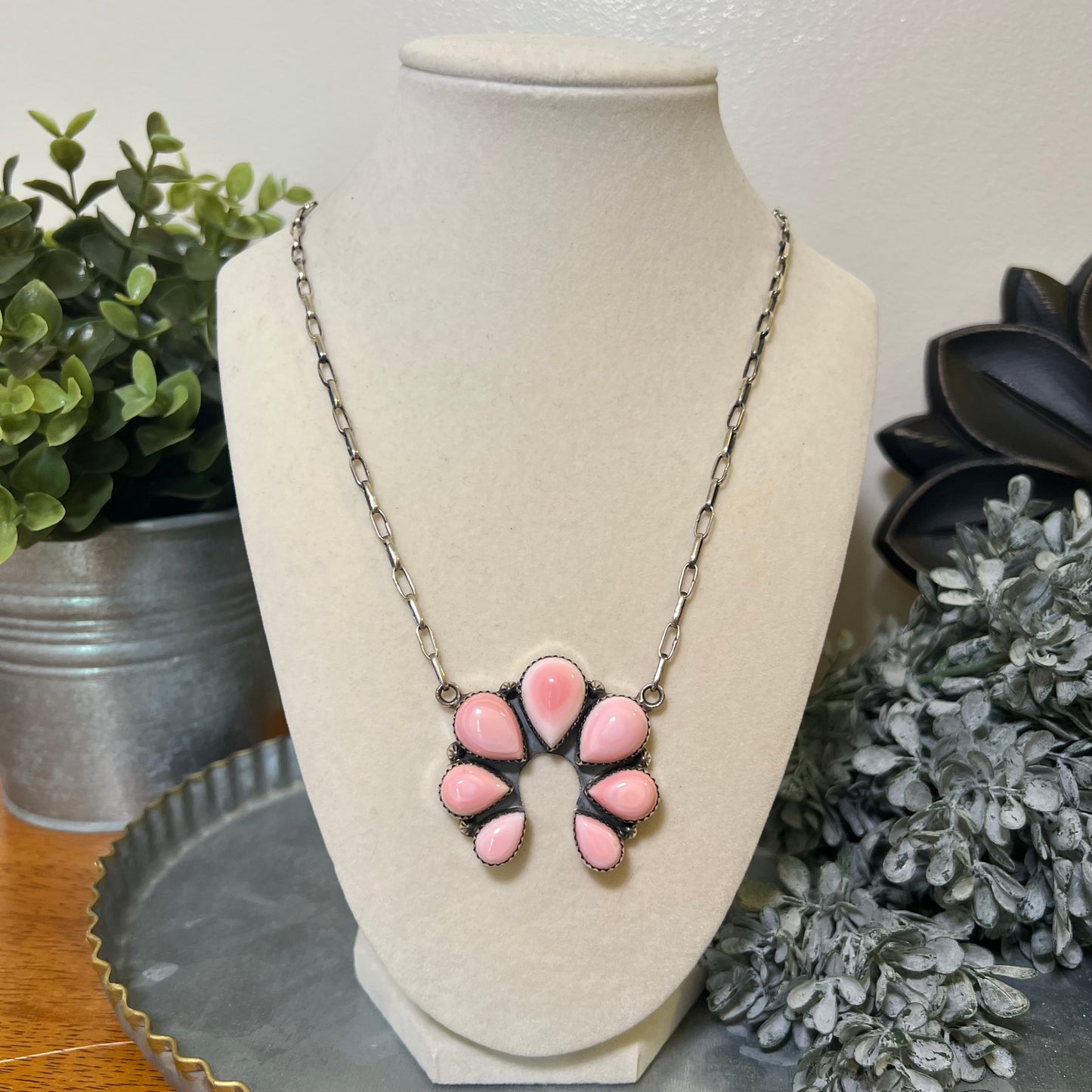Sterling Silver Pink Conch Naja Statement Necklace