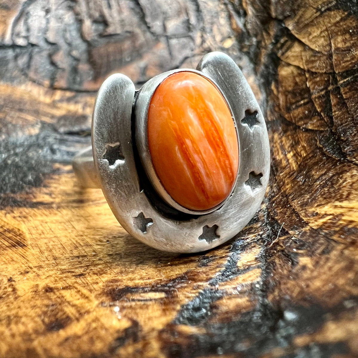 Sterling Silver Horseshoe Statement Ring – Turquoise, Spiny Oyster & Queen Conch Options