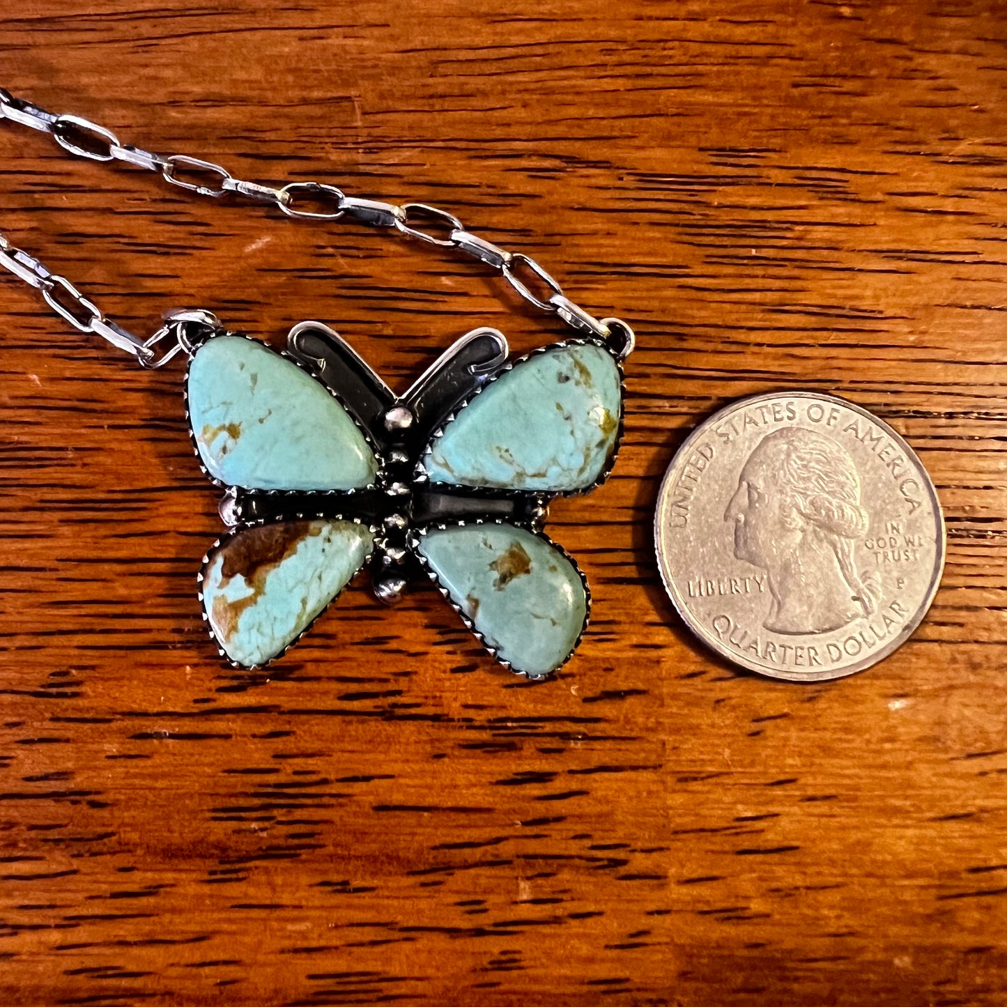 Kingman Turquoise Butterfly Necklace – Sterling Silver Paperclip Chain