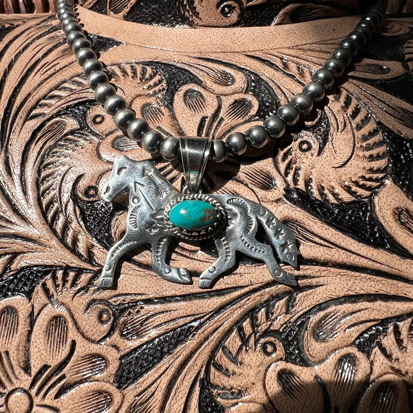 Kingman Turquoise Horse Pendant in Sterling Silver