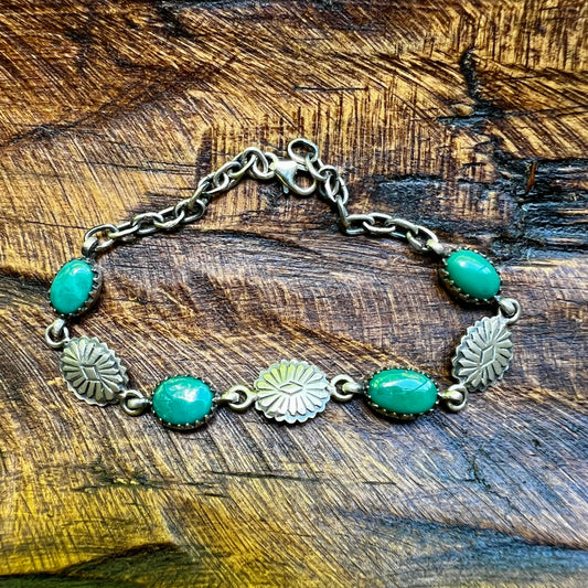 Kingman Turquoise Concho Link Bracelet Sterling Silver Size 7.25