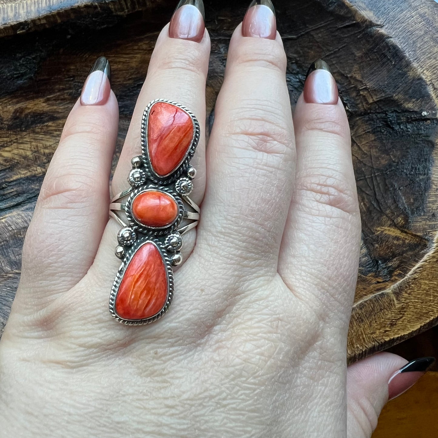 Triple Spiny Oyster Sterling Silver Statement Ring — Bold Southwestern Design
