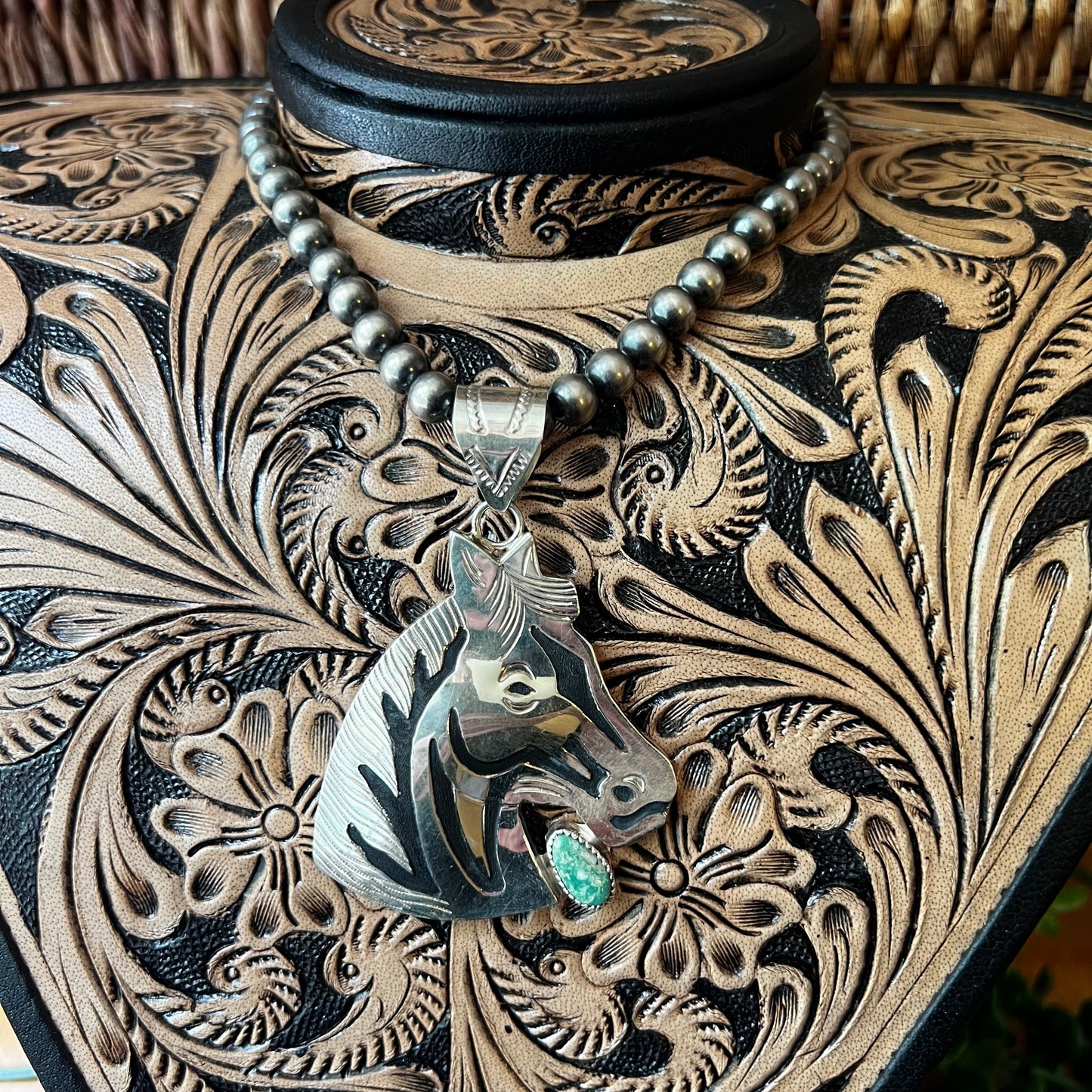Alonzo Mariano Navajo Sterling Silver Horse Kingman Turquoise Pendant Signed