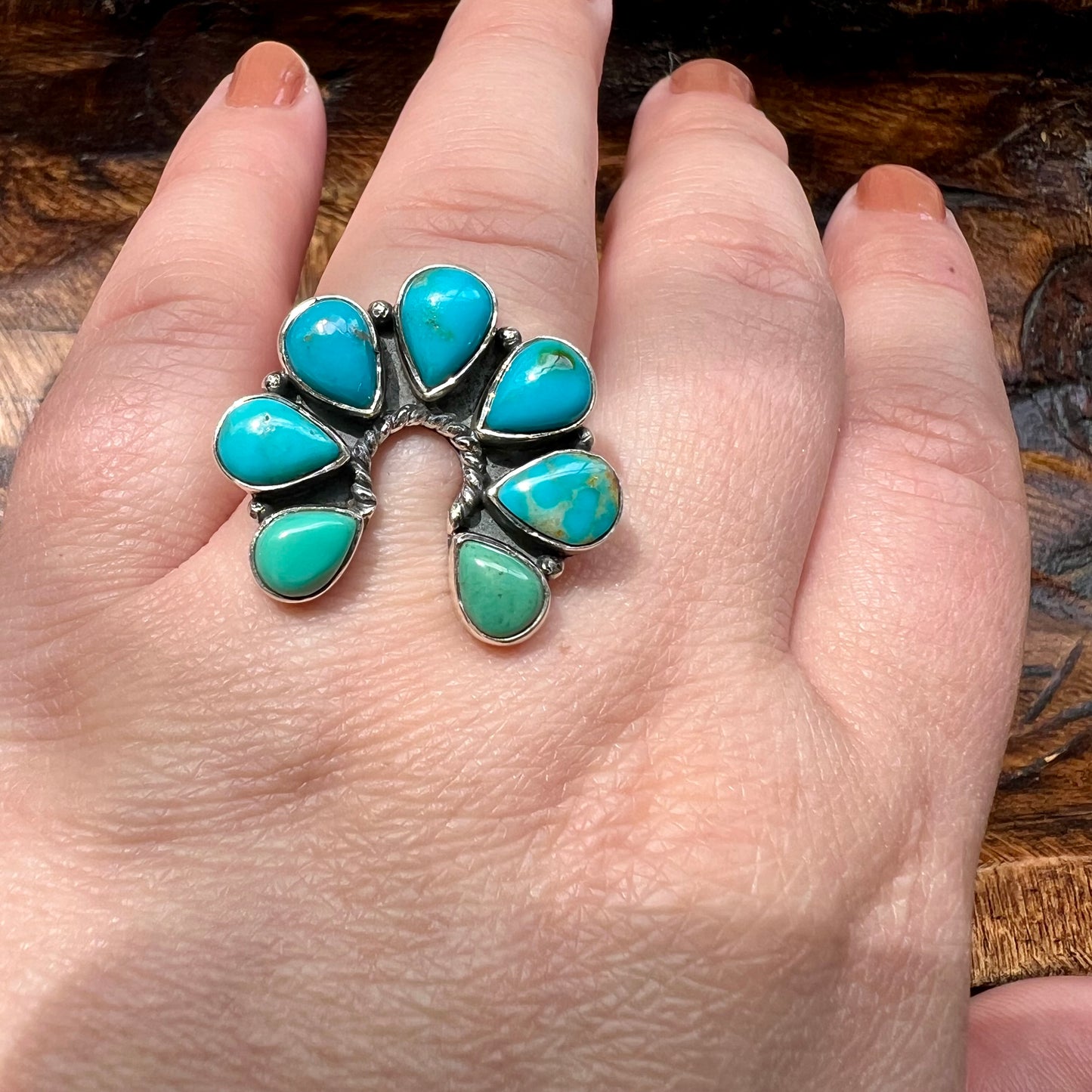 Kingman Turquoise Naja Cluster Ring – Sterling Silver Statement, Size 8