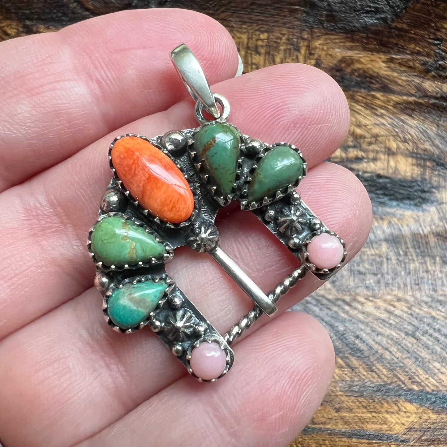 Sterling Silver Kingman Turquoise Spiny Oyster Queen Conch Belt Buckle Pendant