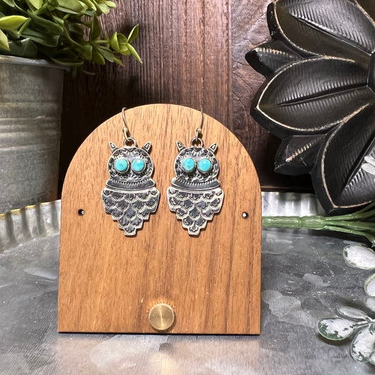 Sterling Silver Kingman Turquoise Owl Earrings