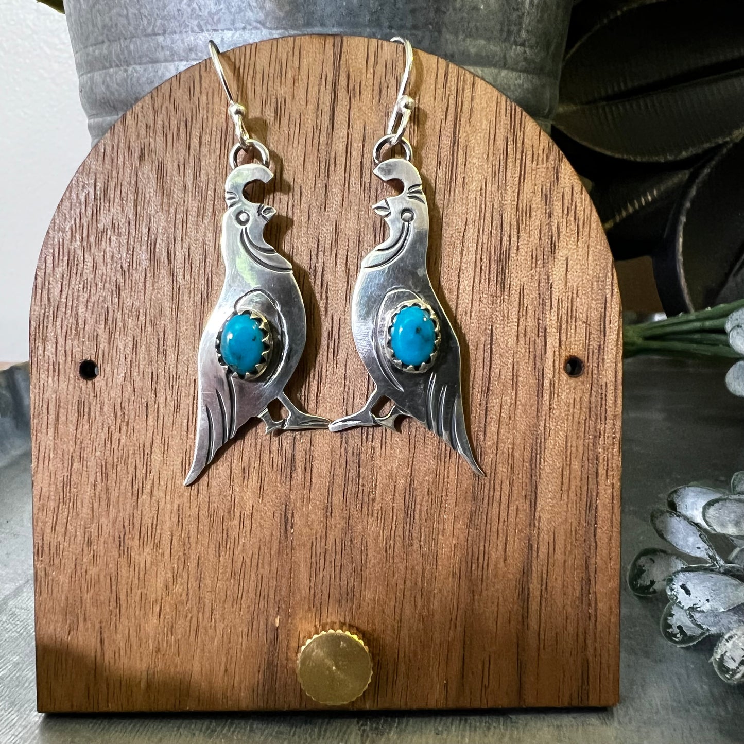 Kingman Turquoise Quail Earrings | Sterling Silver Southwestern Dangles