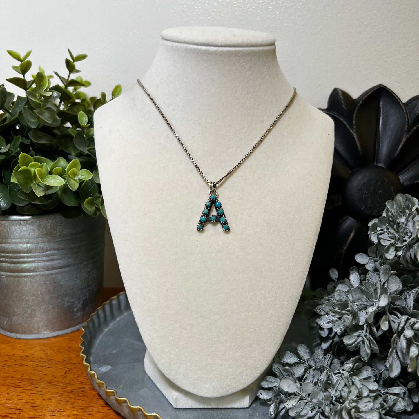 Kingman Turquoise Initial “A” Sterling Silver Pendant