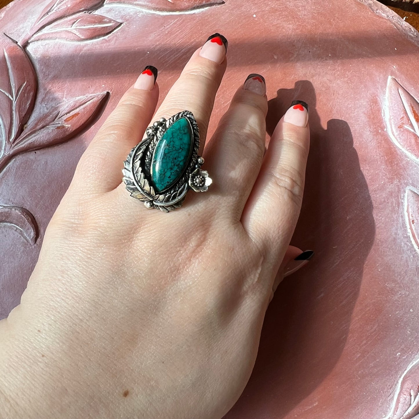 Kingman Turquoise Marquise Statement Ring in Handcrafted Sterling Silver