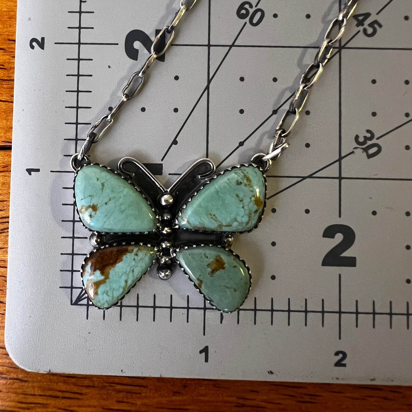 Kingman Turquoise Butterfly Necklace – Sterling Silver Paperclip Chain