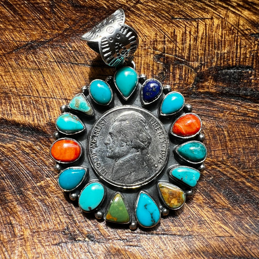 Multi-Stone Coin Cluster Sterling Silver Pendant